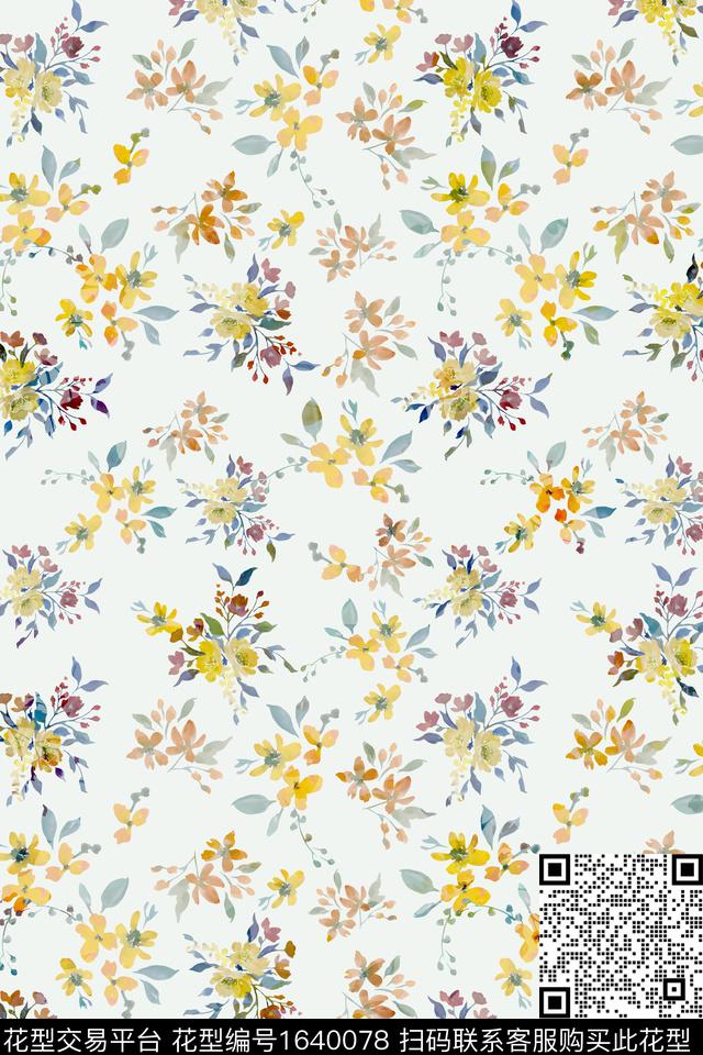 花卉水彩花卉小碎花数码印花华亿平台下载（图片编号: 1640078） - 瓦栏（Walan）