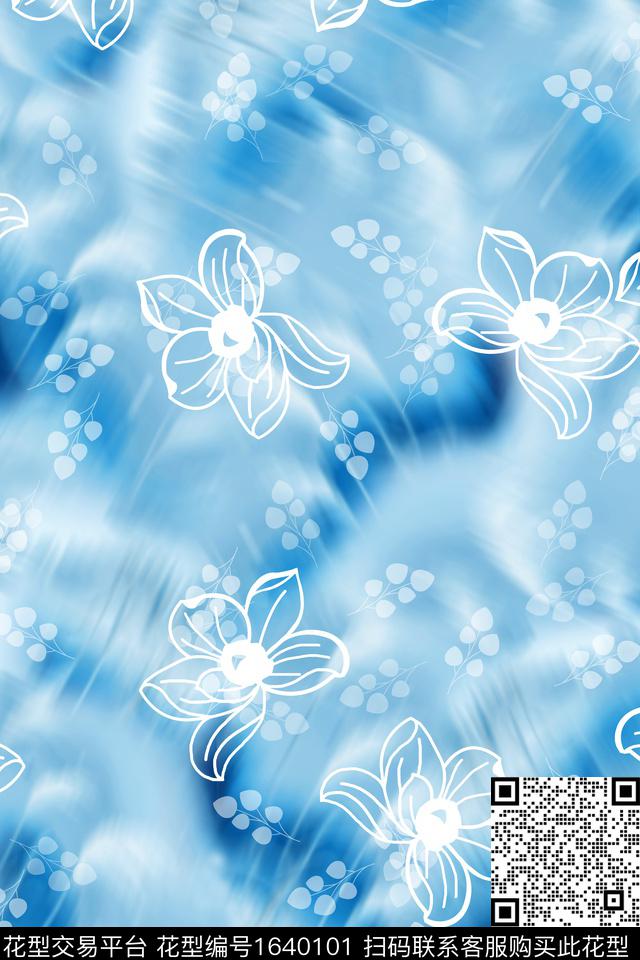 晕染肌理真丝满版散花数码印花华亿平台下载（图片编号: 1640101） - 瓦栏（Walan）