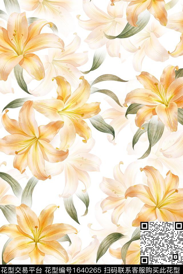 年轻女装花卉百合数码印花华亿平台下载（图片编号: 1640265） - 瓦栏（Walan）