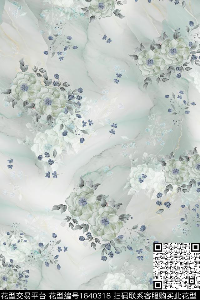 年轻女装满版散花花卉数码印花华亿平台下载（图片编号: 1640318） - 瓦栏（Walan）