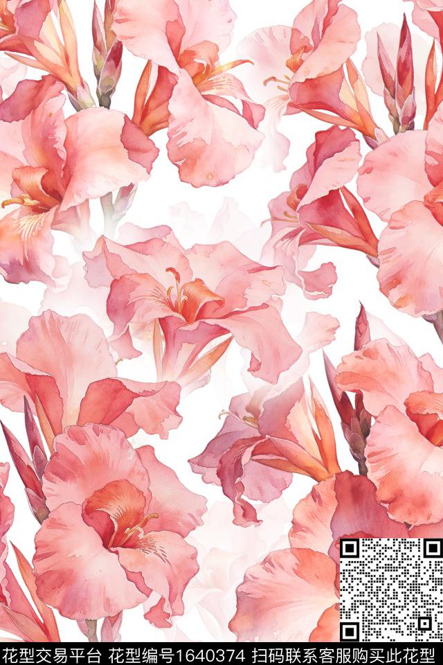 年轻女装花卉水彩花卉数码印花华亿平台下载（图片编号: 1640374） - 瓦栏（Walan）