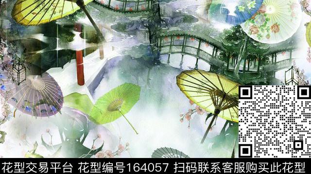 中国风江南樱花数码印花华亿平台下载（图片编号: 164057） - 瓦栏（Walan）