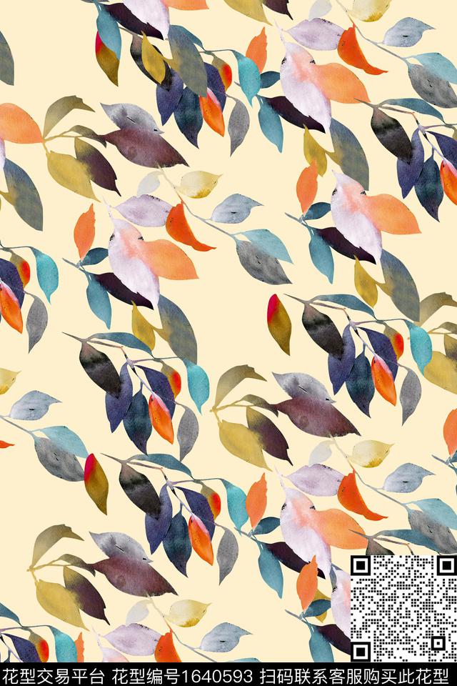大牌风绿植树叶抽象数码印花华亿平台下载（图片编号: 1640593） - 瓦栏（Walan）