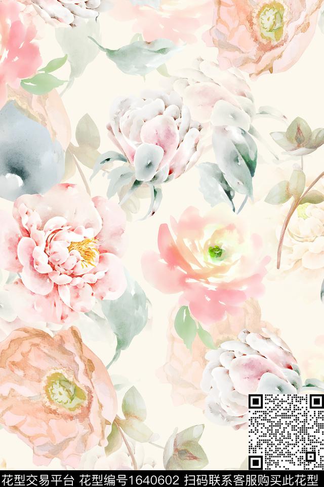 年轻女装真丝花卉数码印花华亿平台下载（图片编号: 1640602） - 瓦栏（Walan）