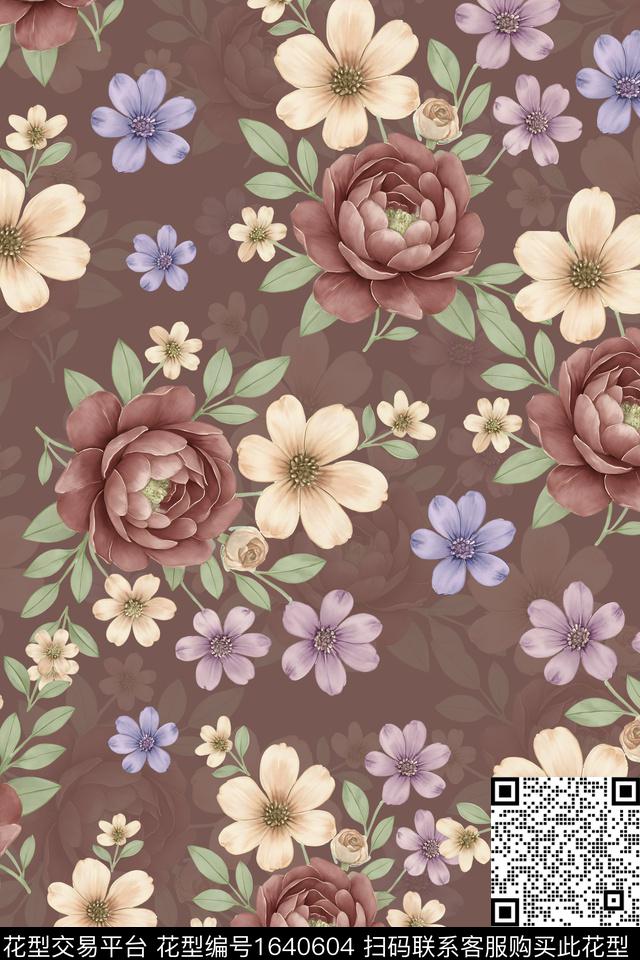 年轻女装真丝花卉数码印花华亿平台下载（图片编号: 1640604） - 瓦栏（Walan）