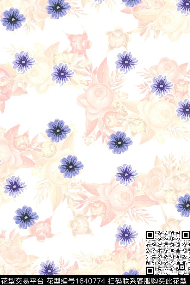 满版散花花卉小碎花数码印花华亿平台下载（图片编号: 1640774） - 瓦栏（Walan）