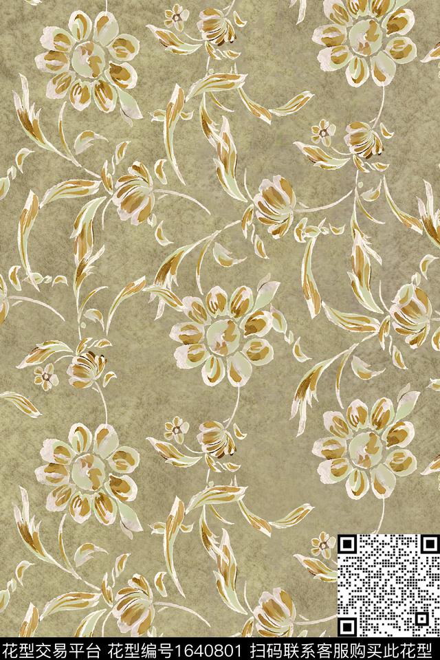 花卉水彩花卉中老年数码印花华亿平台下载（图片编号: 1640801） - 瓦栏（Walan）