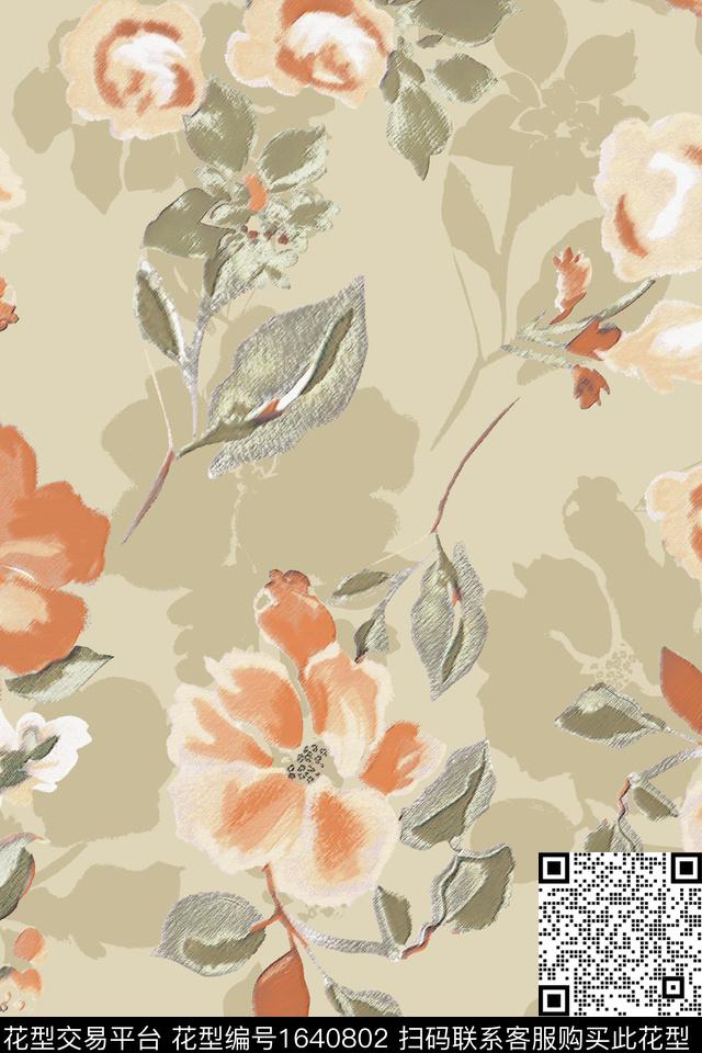 花卉中老年剪影数码印花华亿平台下载（图片编号: 1640802） - 瓦栏（Walan）