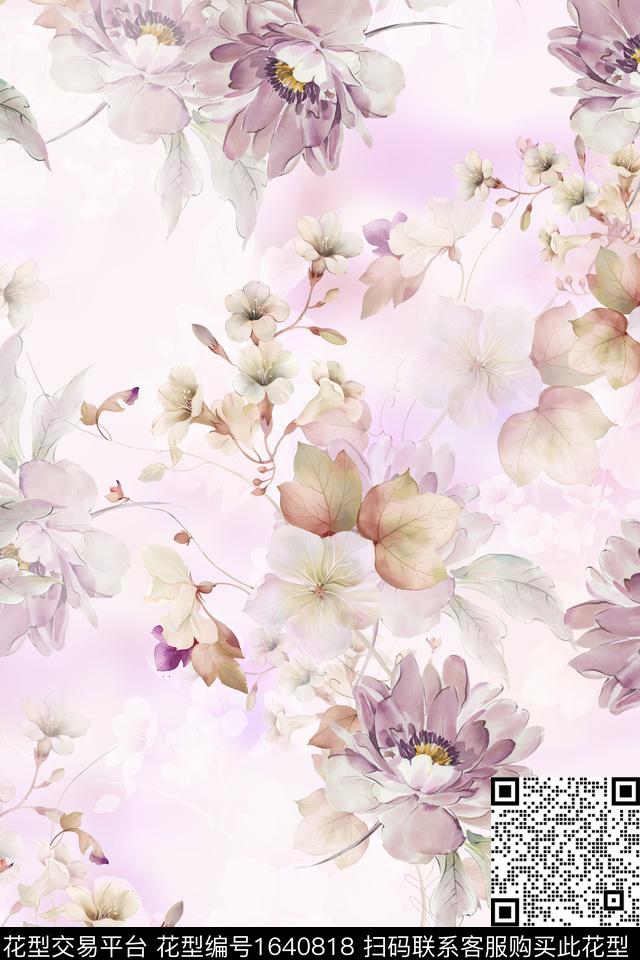 年轻女装真丝花卉数码印花华亿平台下载（图片编号: 1640818） - 瓦栏（Walan）