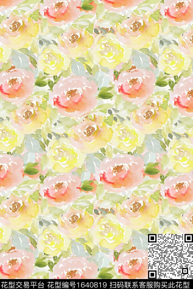 年轻女装真丝花卉数码印花华亿平台下载（图片编号: 1640819） - 瓦栏（Walan）