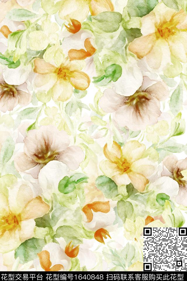 年轻女装真丝花卉数码印花华亿平台下载（图片编号: 1640848） - 瓦栏（Walan）