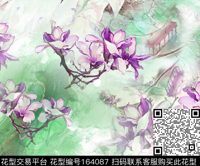 手绘中国风水墨数码印花华亿平台下载（图片编号: 164087） - 瓦栏（Walan）