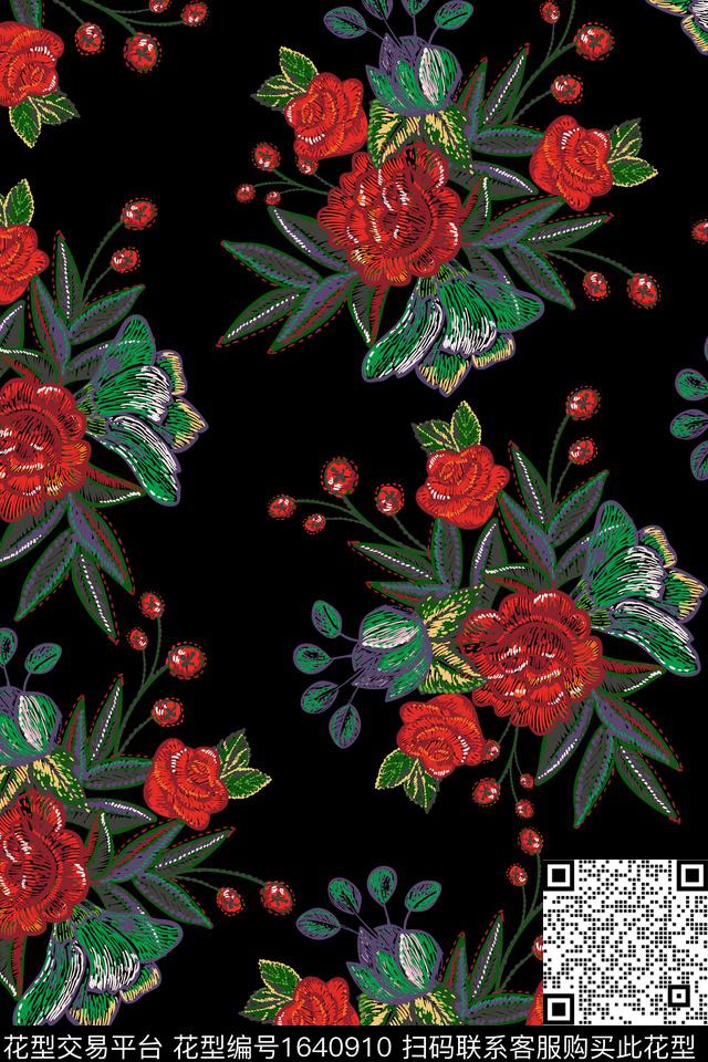 花卉小碎花女装数码印花华亿平台下载（图片编号: 1640910） - 瓦栏（Walan）