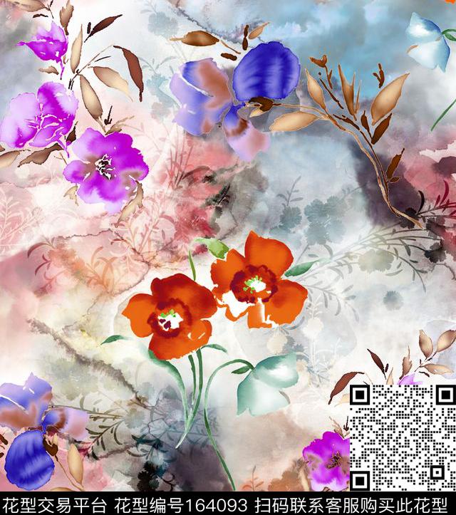 水墨晕染中国风数码印花华亿平台下载（图片编号: 164093） - 瓦栏（Walan）