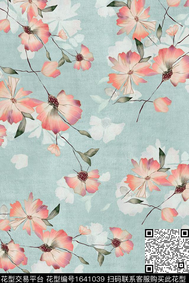 年轻女装满版散花花卉数码印花华亿平台下载（图片编号: 1641039） - 瓦栏（Walan）