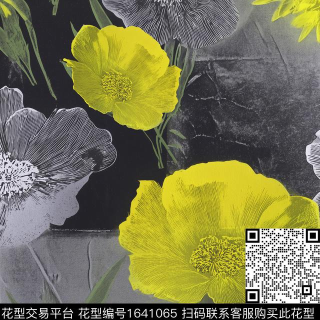 花卉大花几何数码印花华亿平台下载（图片编号: 1641065） - 瓦栏（Walan）
