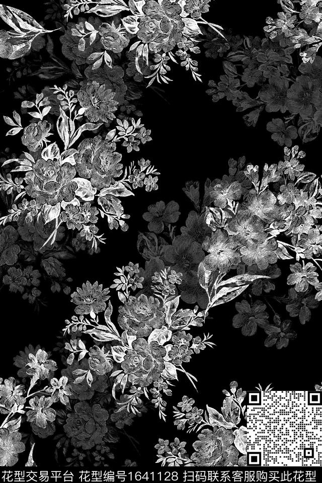 年轻女装黑底花卉花卉数码印花华亿平台下载（图片编号: 1641128） - 瓦栏（Walan）