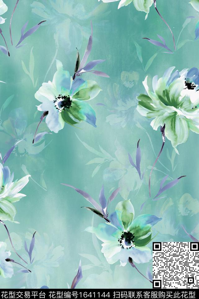 年轻女装真丝花卉数码印花华亿平台下载（图片编号: 1641144） - 瓦栏（Walan）