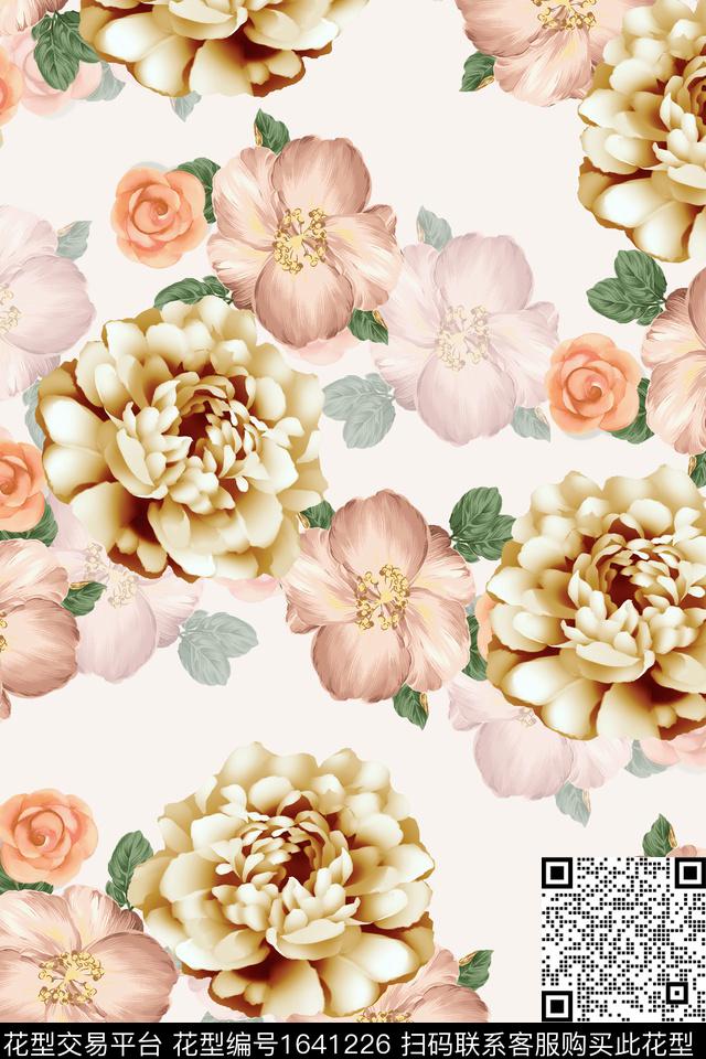 满版散花花卉数码华亿平台数码印花华亿平台下载（图片编号: 1641226） - 瓦栏（Walan）
