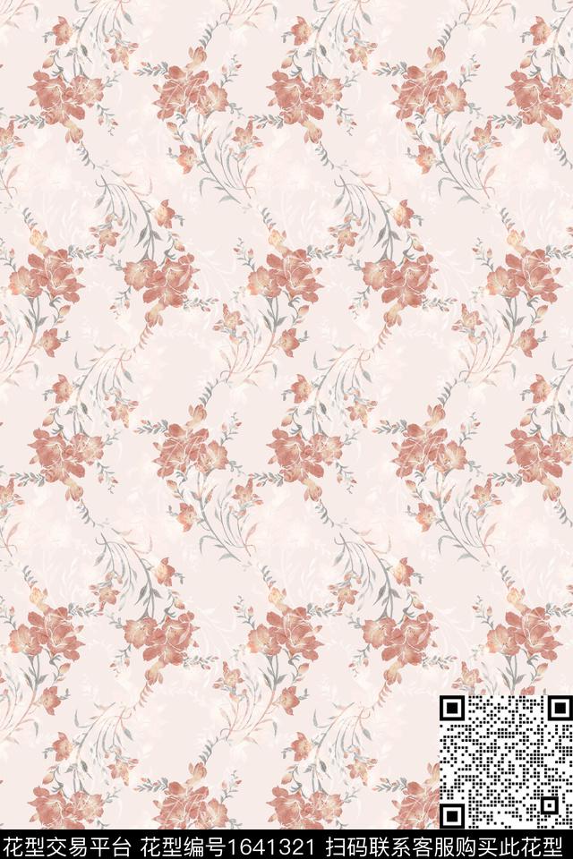 年轻女性花卉水彩花卉数码印花华亿平台下载（图片编号: 1641321） - 瓦栏（Walan）