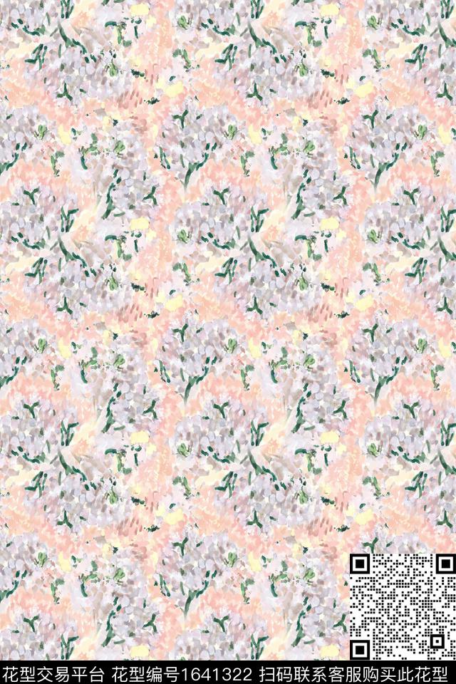 抽象抽象花卉水彩数码印花华亿平台下载（图片编号: 1641322） - 瓦栏（Walan）
