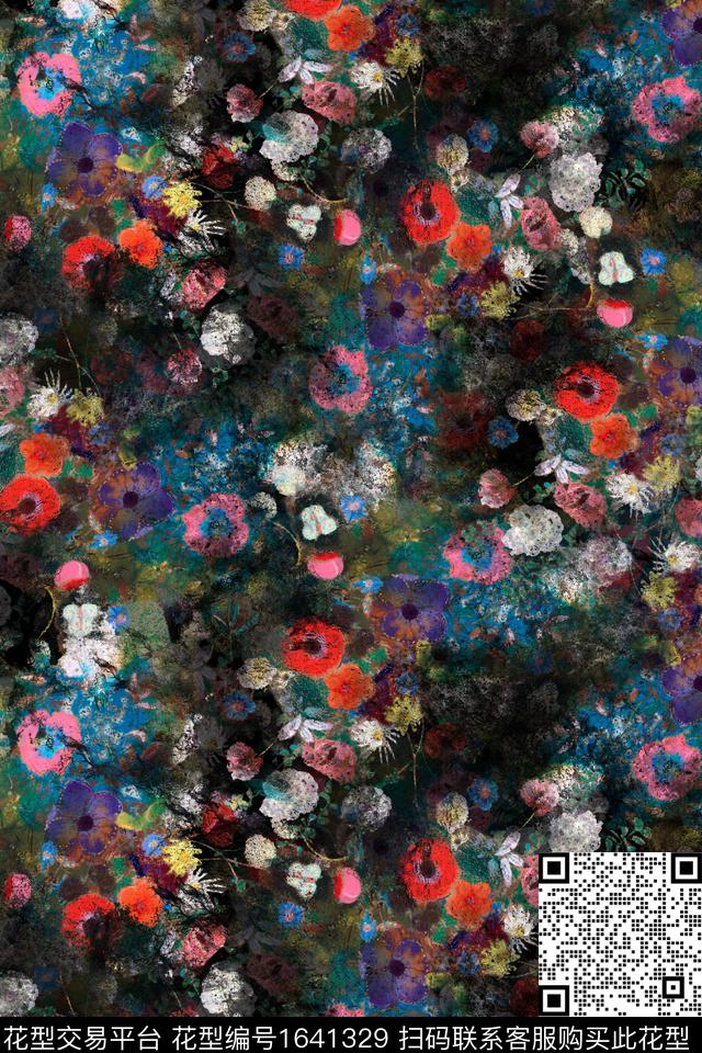 花卉抽象花卉数码印花华亿平台下载（图片编号: 1641329） - 瓦栏（Walan）