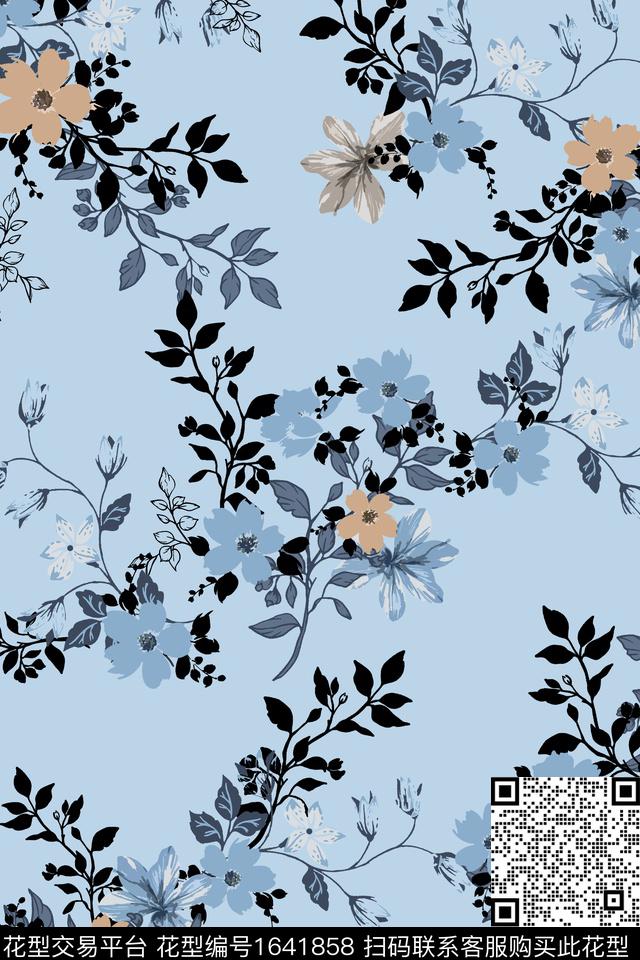 矢量花卉枝条花数码印花华亿平台下载（图片编号: 1641858） - 瓦栏（Walan）