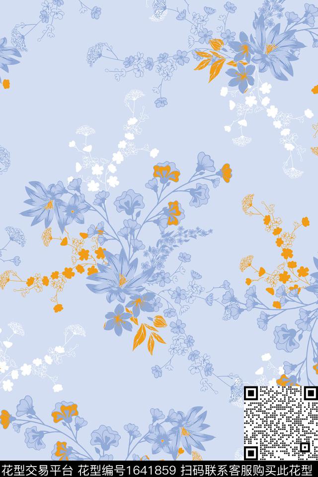 矢量花卉剪影数码印花华亿平台下载（图片编号: 1641859） - 瓦栏（Walan）