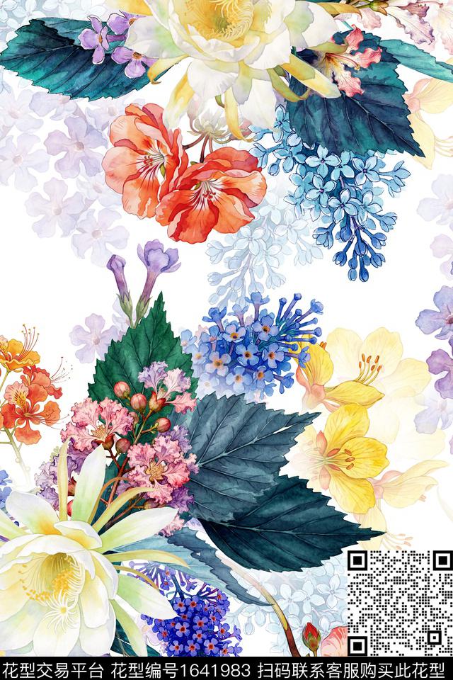 大花花卉影花数码印花华亿平台下载（图片编号: 1641983） - 瓦栏（Walan）