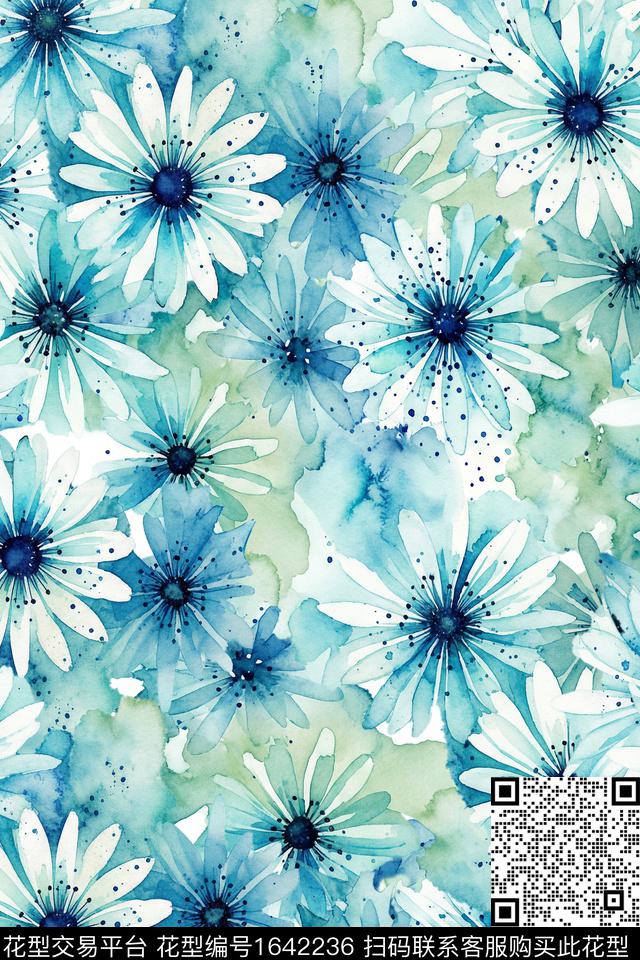 年轻女装花卉水彩花卉数码印花华亿平台下载（图片编号: 1642236） - 瓦栏（Walan）