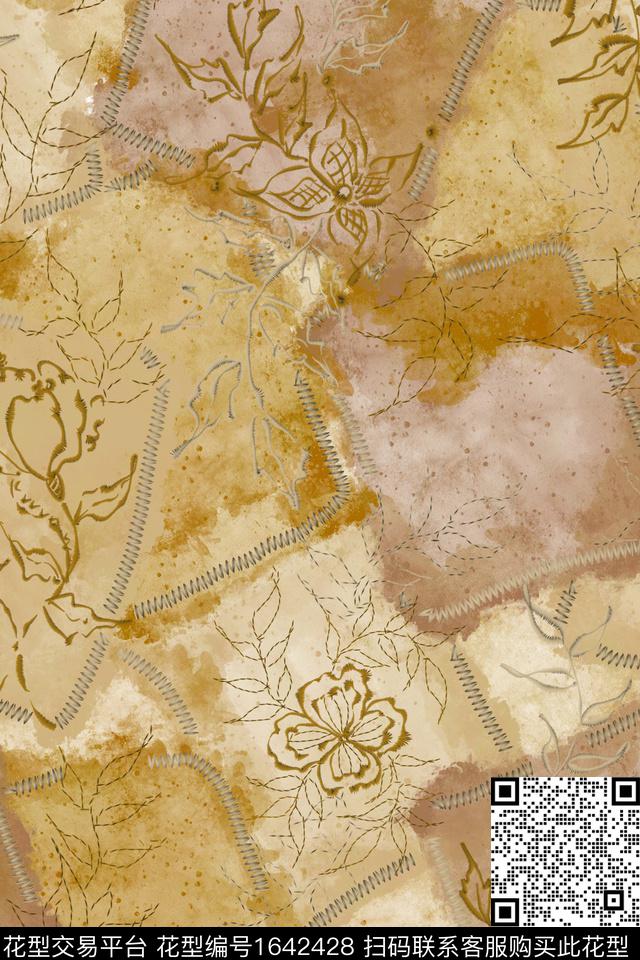 民族风侘寂花卉数码印花华亿平台下载（图片编号: 1642428） - 瓦栏（Walan）