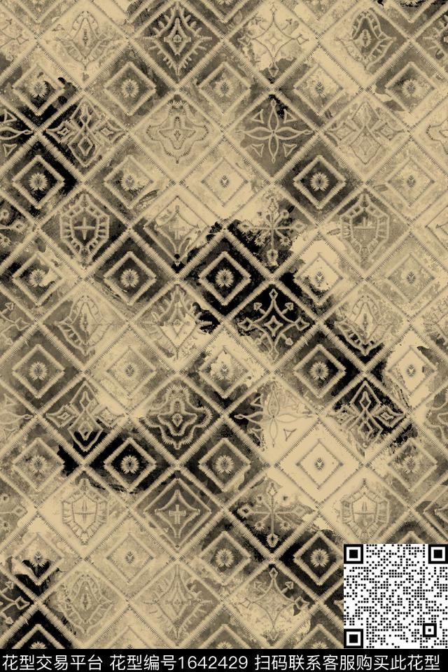 民族风侘寂格子数码印花华亿平台下载（图片编号: 1642429） - 瓦栏（Walan）