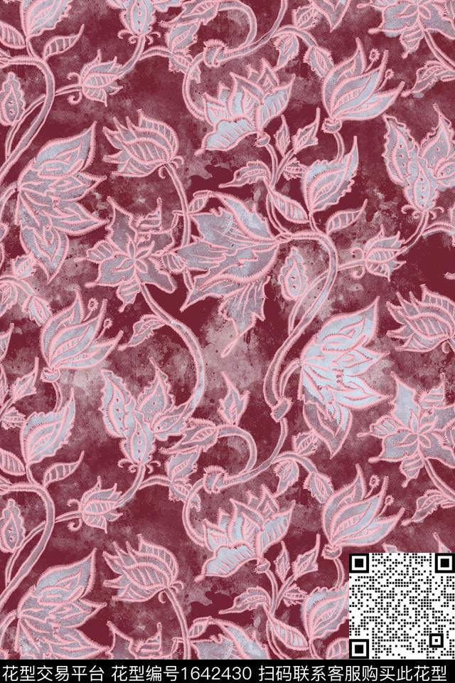 侘寂花卉水彩数码印花华亿平台下载（图片编号: 1642430） - 瓦栏（Walan）