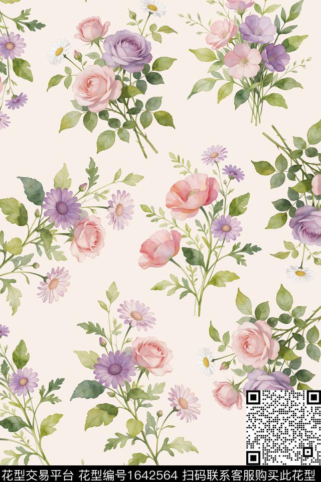 年轻女装花卉抽象花卉数码印花华亿平台下载（图片编号: 1642564） - 瓦栏（Walan）