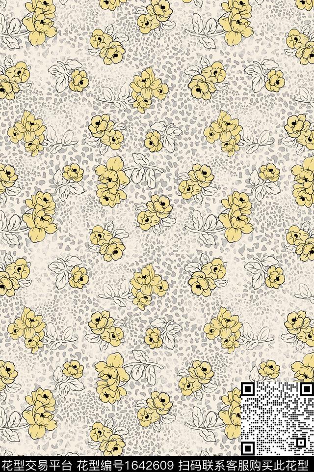 豹纹花卉小碎花数码印花华亿平台下载（图片编号: 1642609） - 瓦栏（Walan）