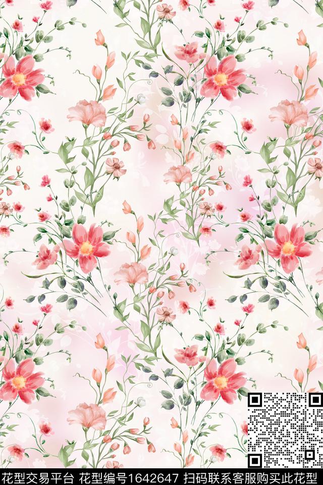 年轻女装真丝花卉数码印花华亿平台下载（图片编号: 1642647） - 瓦栏（Walan）