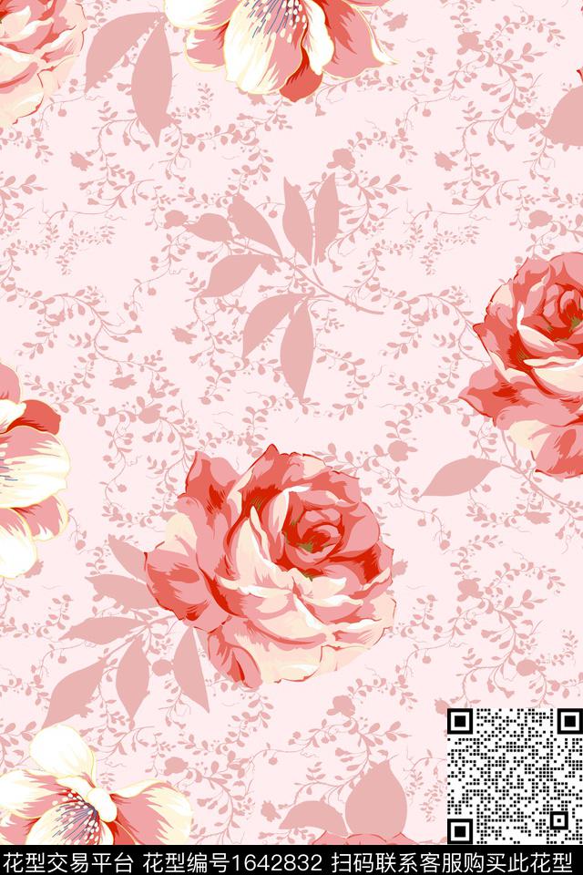 年轻女装小清新花卉数码印花华亿平台下载（图片编号: 1642832） - 瓦栏（Walan）
