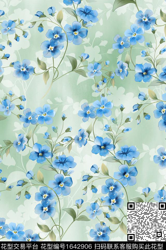 年轻女装小清新黑底花卉数码印花华亿平台下载（图片编号: 1642906） - 瓦栏（Walan）