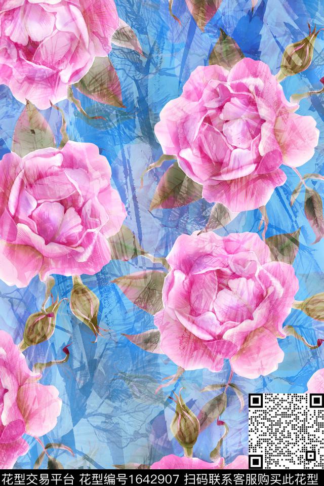 年轻女装小清新花卉数码印花华亿平台下载（图片编号: 1642907） - 瓦栏（Walan）