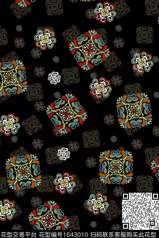 年轻女装中国风几何数码印花华亿平台下载（图片编号: 1643010） - 瓦栏（Walan）