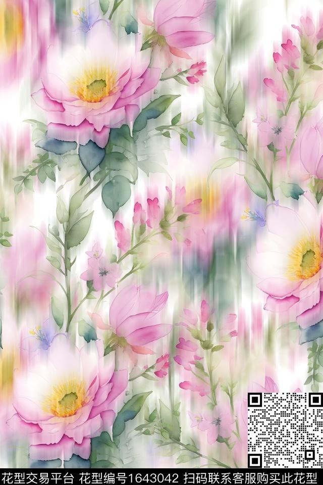 年轻女装小清新花卉数码印花华亿平台下载（图片编号: 1643042） - 瓦栏（Walan）