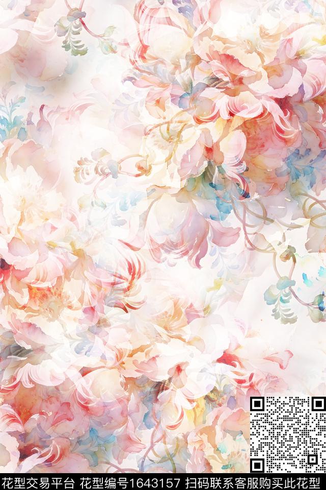 年轻女装小清新抽象数码印花华亿平台下载（图片编号: 1643157） - 瓦栏（Walan）