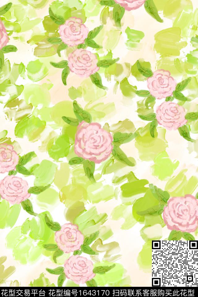 清爽底花卉花卉玫瑰花数码印花华亿平台下载（图片编号: 1643170） - 瓦栏（Walan）