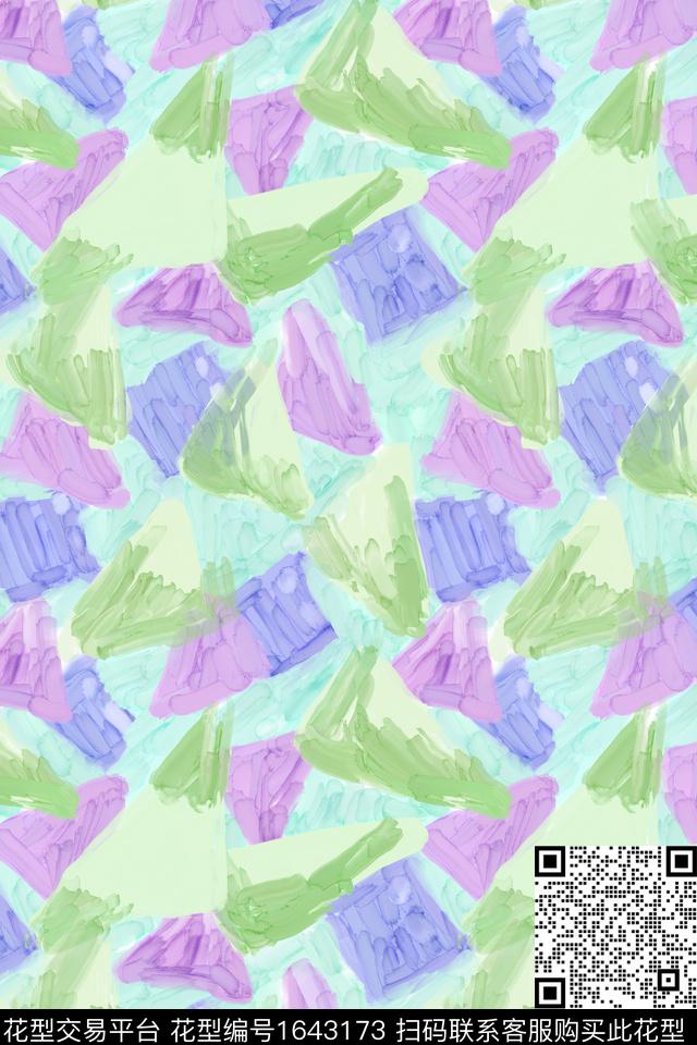 小清新清爽底花卉几何数码印花华亿平台下载（图片编号: 1643173） - 瓦栏（Walan）