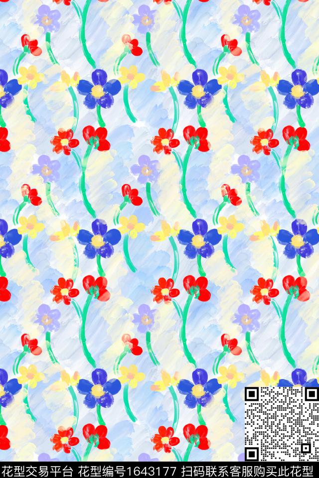 小清新可爱花卉数码印花华亿平台下载（图片编号: 1643177） - 瓦栏（Walan）