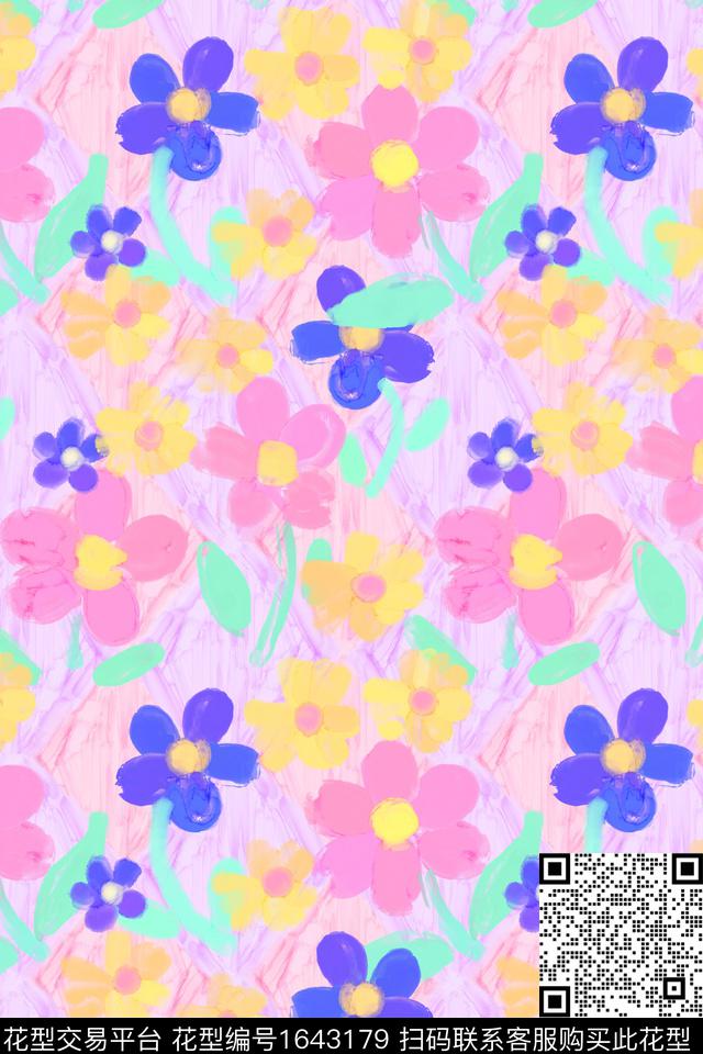 清爽底花卉可爱花卉数码印花华亿平台下载（图片编号: 1643179） - 瓦栏（Walan）
