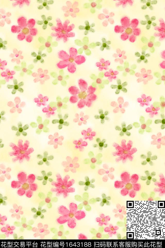 小清新可爱花卉数码印花华亿平台下载（图片编号: 1643188） - 瓦栏（Walan）
