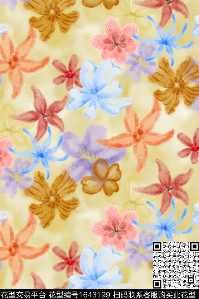 大花花卉肌理数码印花华亿平台下载（图片编号: 1643199） - 瓦栏（Walan）