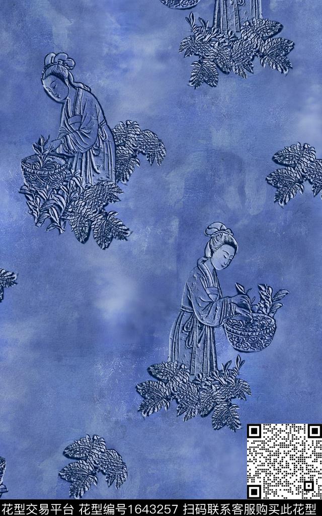 中国风真丝人物数码印花华亿平台下载（图片编号: 1643257） - 瓦栏（Walan）