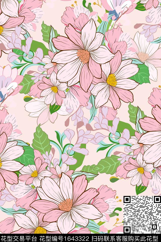 花卉小碎花女装数码印花华亿平台下载（图片编号: 1643322） - 瓦栏（Walan）